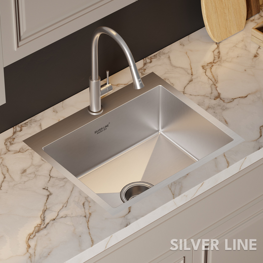 Handmade Single Bowl with Faucet Deck 304 Grade Kitchen Sink (24" x 18" x 9")