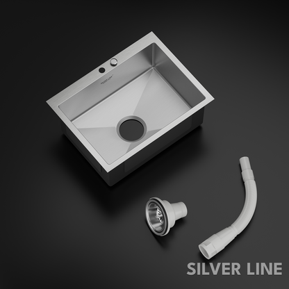 Handmade Single Bowl with Faucet Deck 304 Grade Kitchen Sink (24" x 18" x 9")