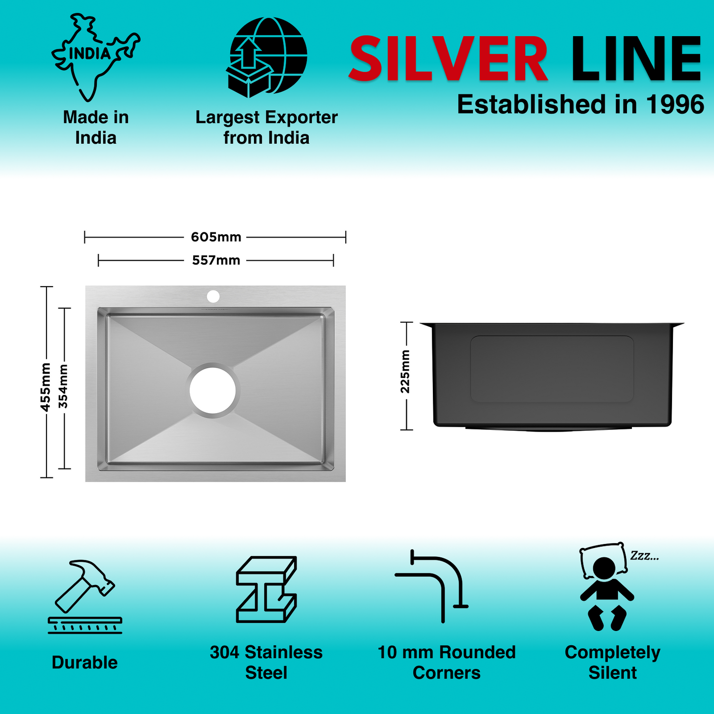 Handmade Single Bowl with Faucet Deck 304 Grade Kitchen Sink (24" x 18" x 9")