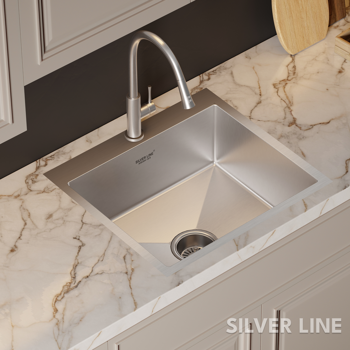 Handmade Single Bowl with Faucet Deck 304 Grade Kitchen Sink (24" x 20" x 9")