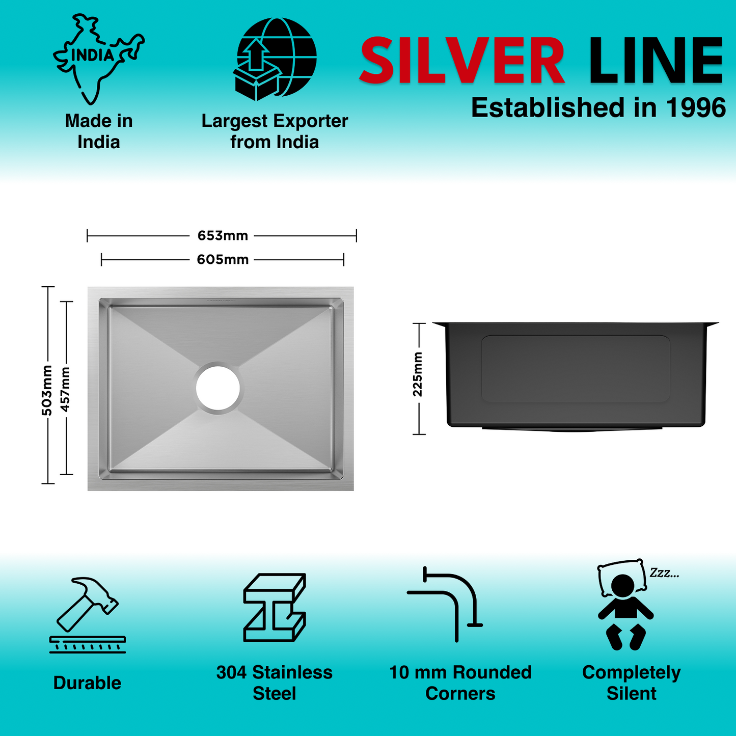 Handmade Single Bowl 304 Grade Kitchen Sink (26" x 20" x 9")