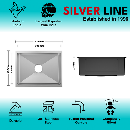 Handmade Single Bowl 304 Grade Kitchen Sink (26" x 20" x 9")