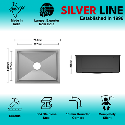 Handmade Single Bowl 304 Grade Kitchen Sink (28" x 20" x 9")