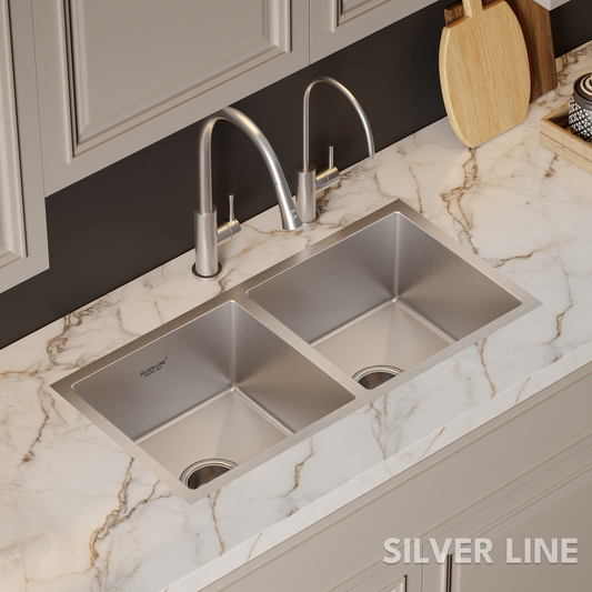 Handmade Double Bowl 304 Grade Kitchen Sink (32" x 18" x 9")