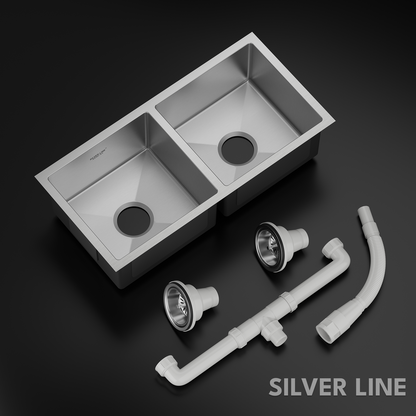 Handmade Double Bowl 304 Grade Kitchen Sink (32" x 18" x 9")