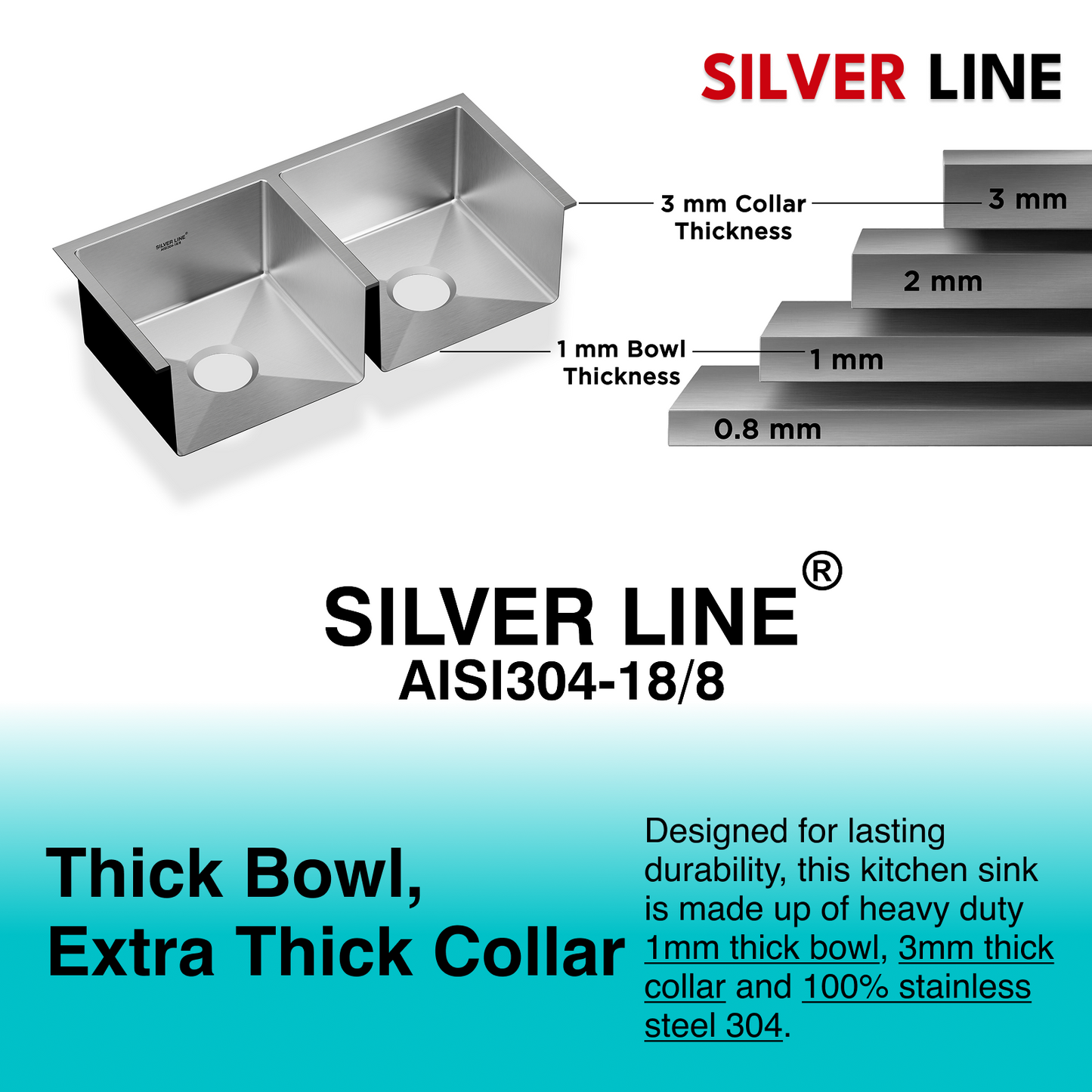 Handmade Double Bowl 304 Grade Kitchen Sink (32" x 18" x 9")