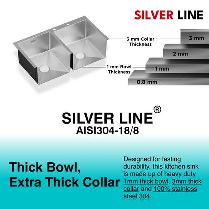 Handmade Double Bowl with Faucet Deck 304 Grade Kitchen Sink (32" x 18" x 9")