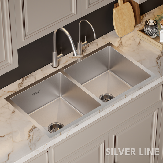 Handmade Double Bowl 304 Grade Kitchen Sink (40" x 20" x 9")