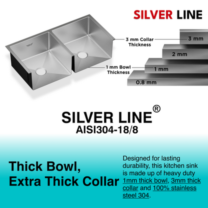 Handmade Double Bowl 304 Grade Kitchen Sink (40" x 20" x 9")