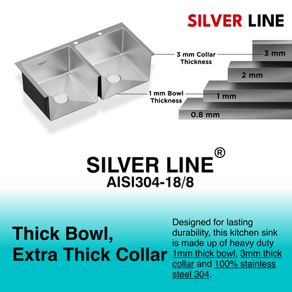 Handmade Double Bowl with Faucet Deck 304 Grade Kitchen Sink (34" x 20" x 9")