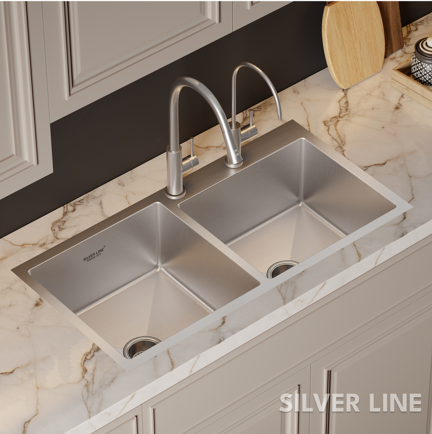 Handmade Double Bowl with Faucet Deck 304 Grade Kitchen Sink (37" x 18" x 9")