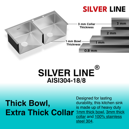 Handmade Double Bowl with Faucet Deck 304 Grade Kitchen Sink (37" x 18" x 9")