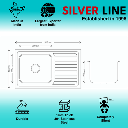 Regular Series Single Bowl With Single Drain 304 Grade Kitchen Sink (36" x 18" x 8")