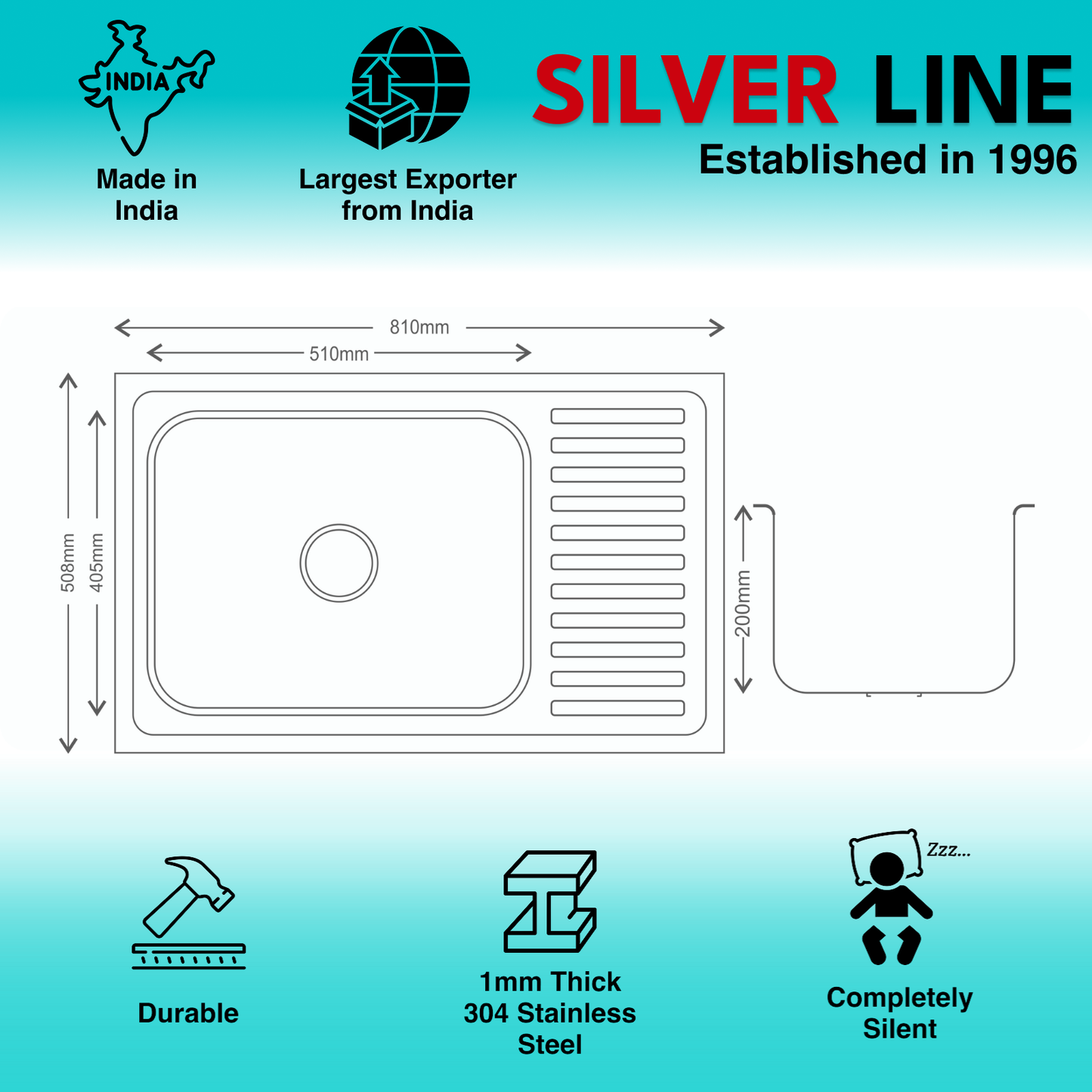 Regular Series Single Bowl With Drainboard 304 Grade Kitchen Sink (32" x 20" x 8")
