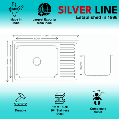 Regular Series Single Bowl With Drainboard 304 Grade Kitchen Sink (32" x 20" x 8")