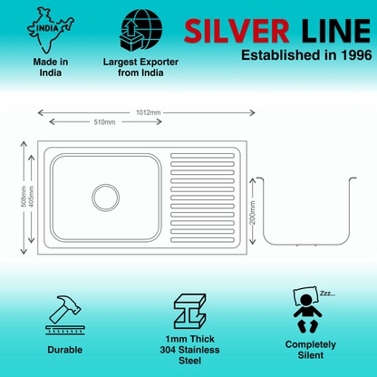Regular Series Single Bowl With Drainboard 304 Grade Kitchen Sink (40" x 20" x 8")