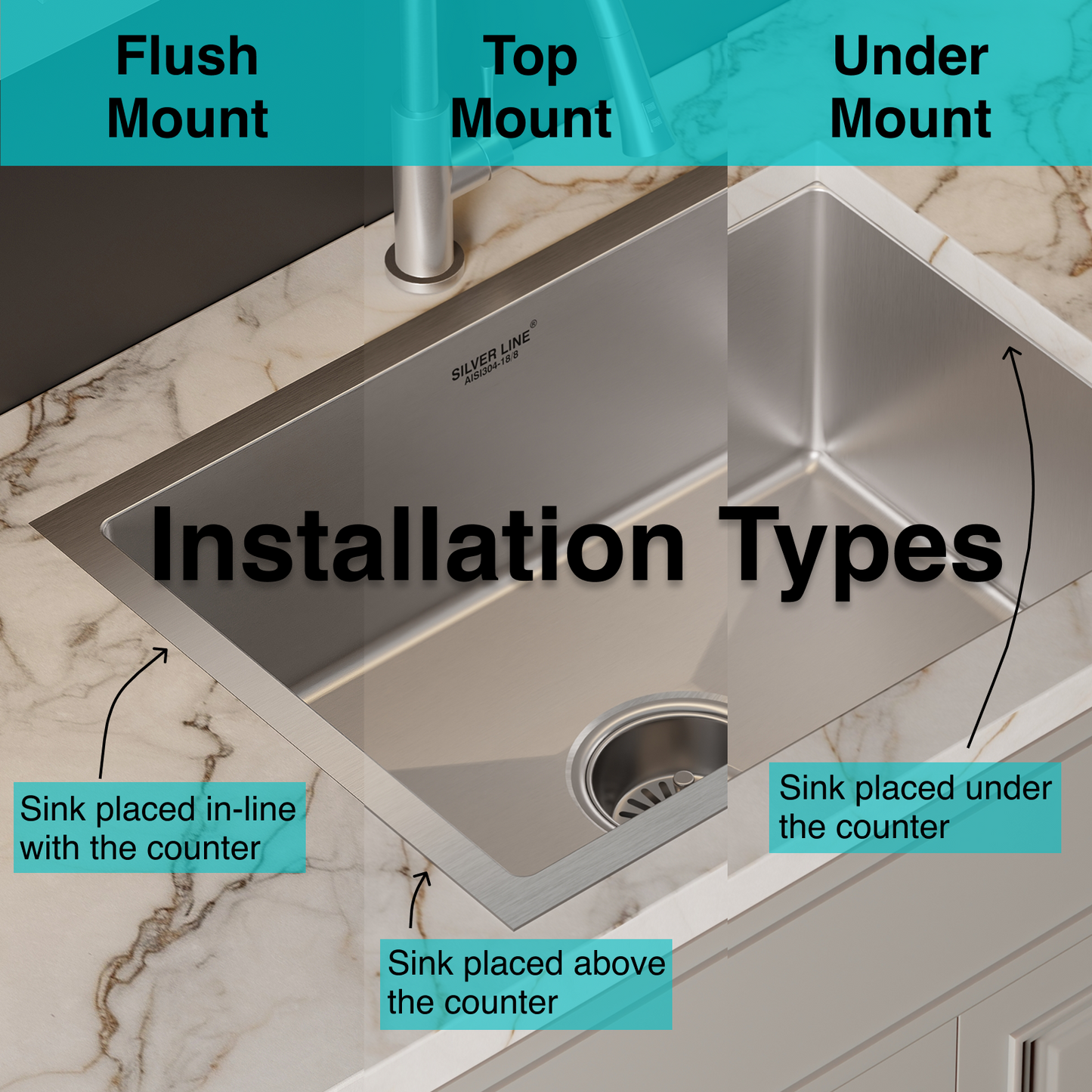 Handmade Single Bowl 304 Grade Kitchen Sink (24" x 18" x 9")