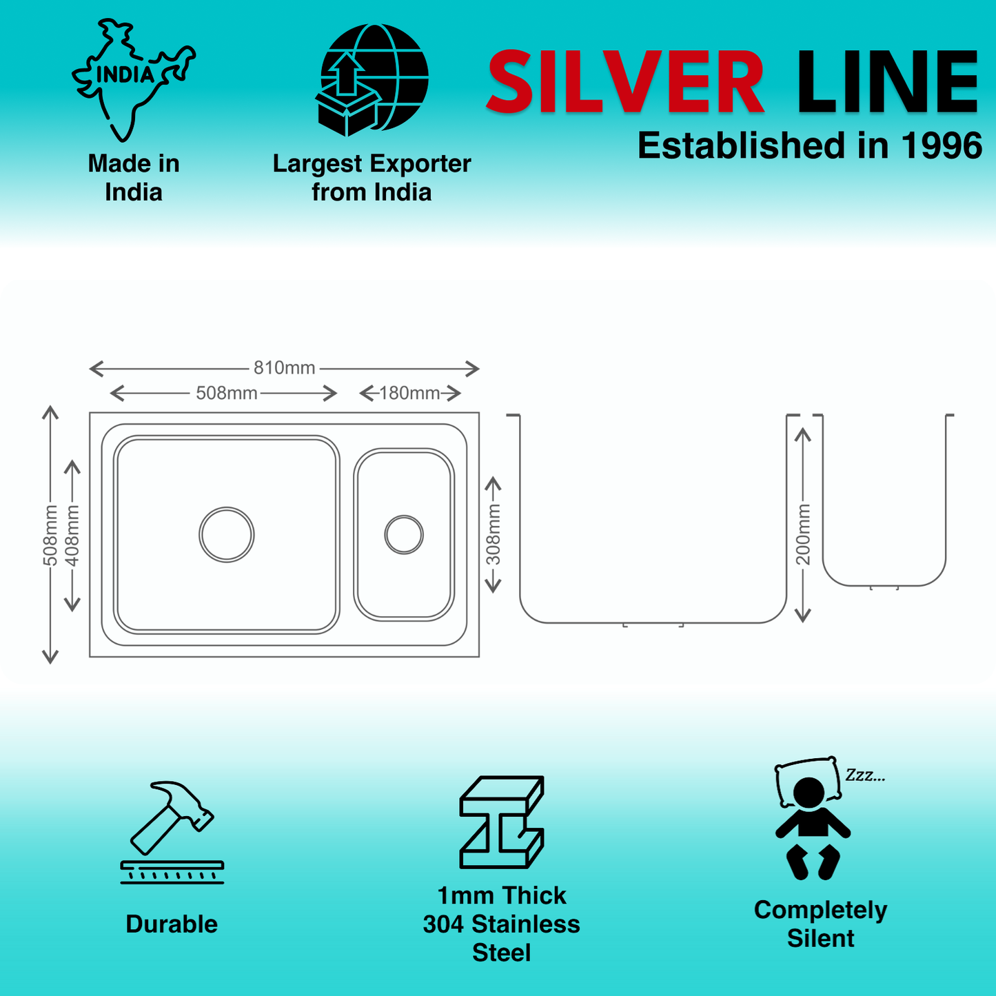 Regular Series Single Bowl with Vegetable Bowl 304 Grade Kitchen Sink (32" x 20" x 8")