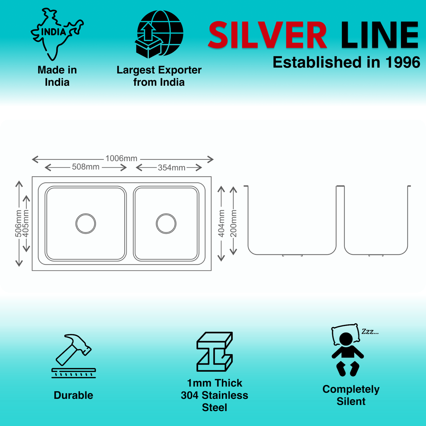 Regular Series Double Bowl 304 Grade Kitchen Sink (40" x 20" x 8")