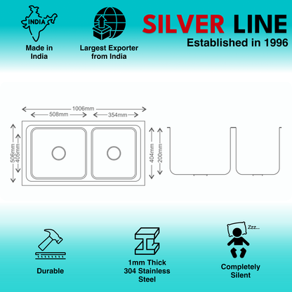 Regular Series Double Bowl 304 Grade Kitchen Sink (40" x 20" x 8")