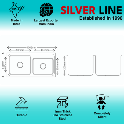 Regular Series Double Bowl 304 Grade Kitchen Sink (42" x 20" x 8")