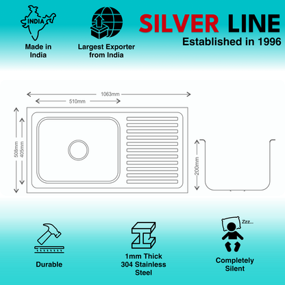 Regular Series Single Bowl With Drainboard 304 Grade Kitchen Sink (42" x 20" x 8")