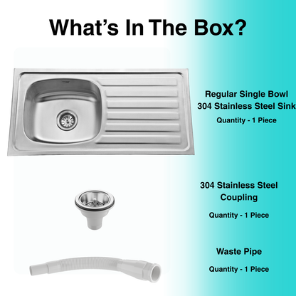 Regular Series Single Bowl With Single Drain 304 Grade Kitchen Sink (36" x 18" x 8")
