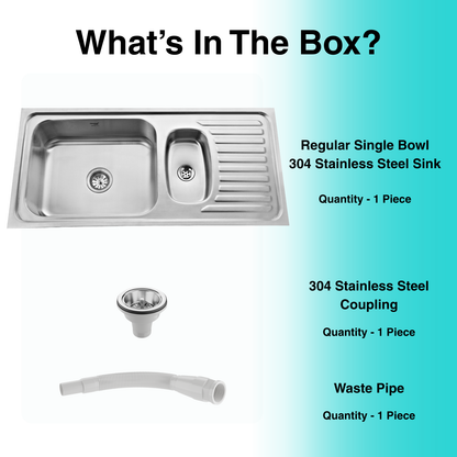 Regular Series Single Bowl With Vegetable Bowl and Drainboard 304 Grade Kitchen Sink (42" x 20" x 8")