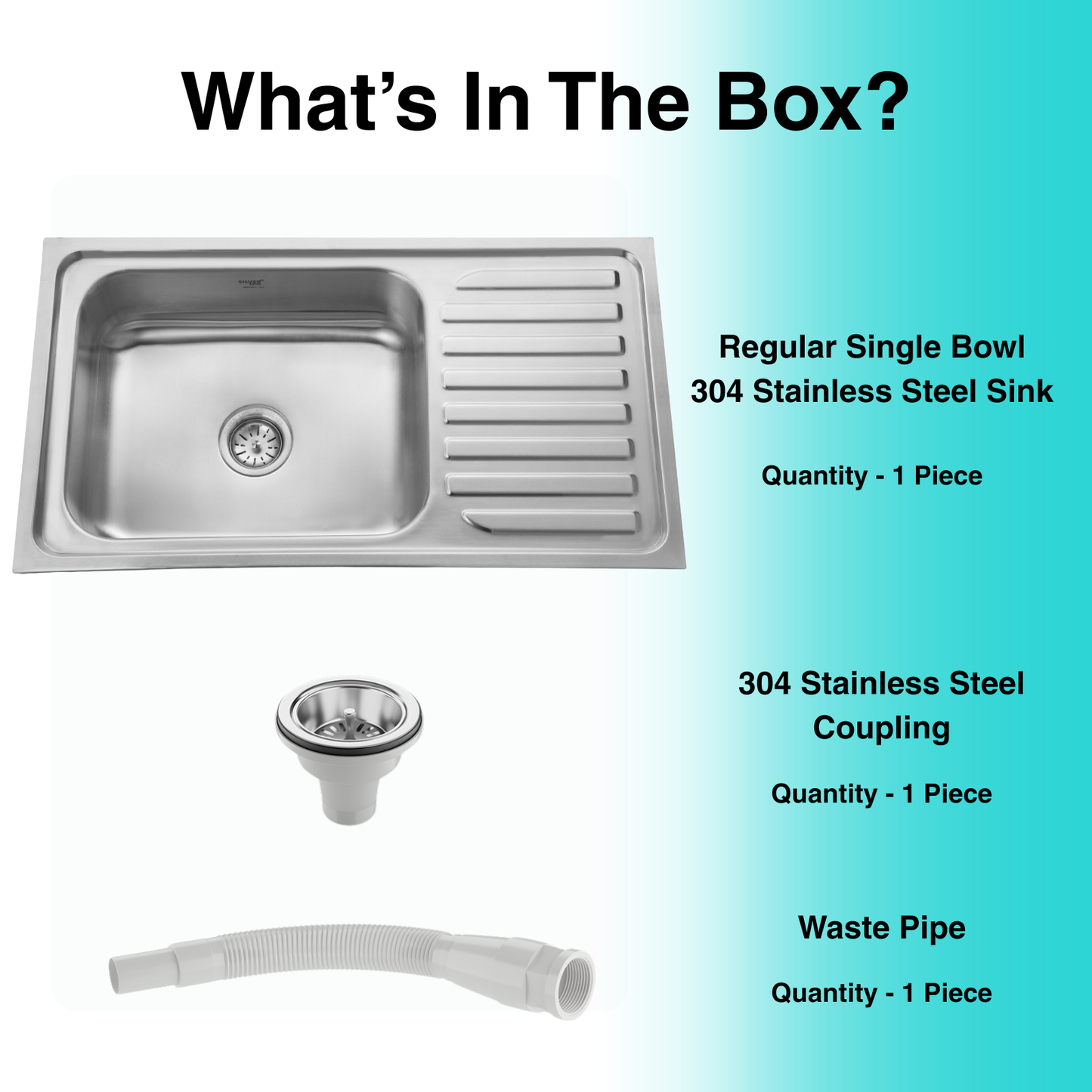 Regular Series Single Bowl With Drainboard 304 Grade Kitchen Sink (36" x 20" x 8")