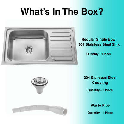 Regular Series Single Bowl With Drainboard 304 Grade Kitchen Sink (36" x 20" x 8")
