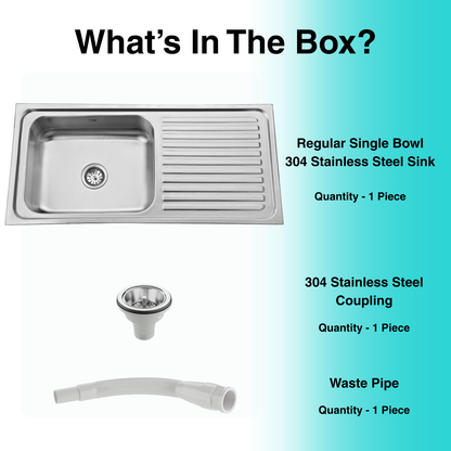 Regular Series Single Bowl With Drainboard 304 Grade Kitchen Sink (40" x 20" x 8")