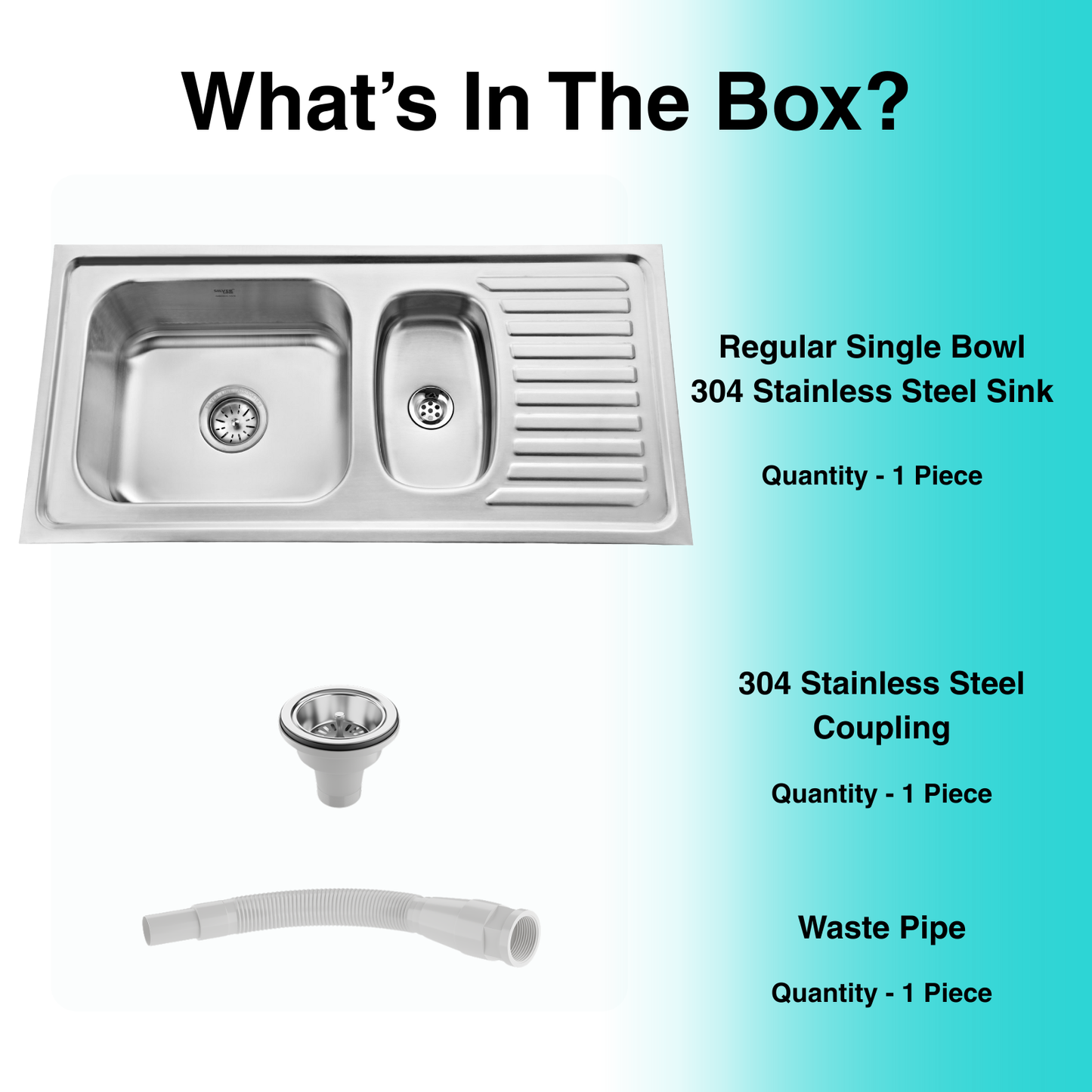 Regular Series Single Bowl With Vegetable Bowl and Drainboard 304 Grade Kitchen Sink (37" x 18" x 8")