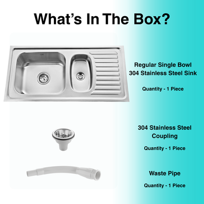 Regular Series Single Bowl With Vegetable Bowl and Drainboard 304 Grade Kitchen Sink (37" x 18" x 8")