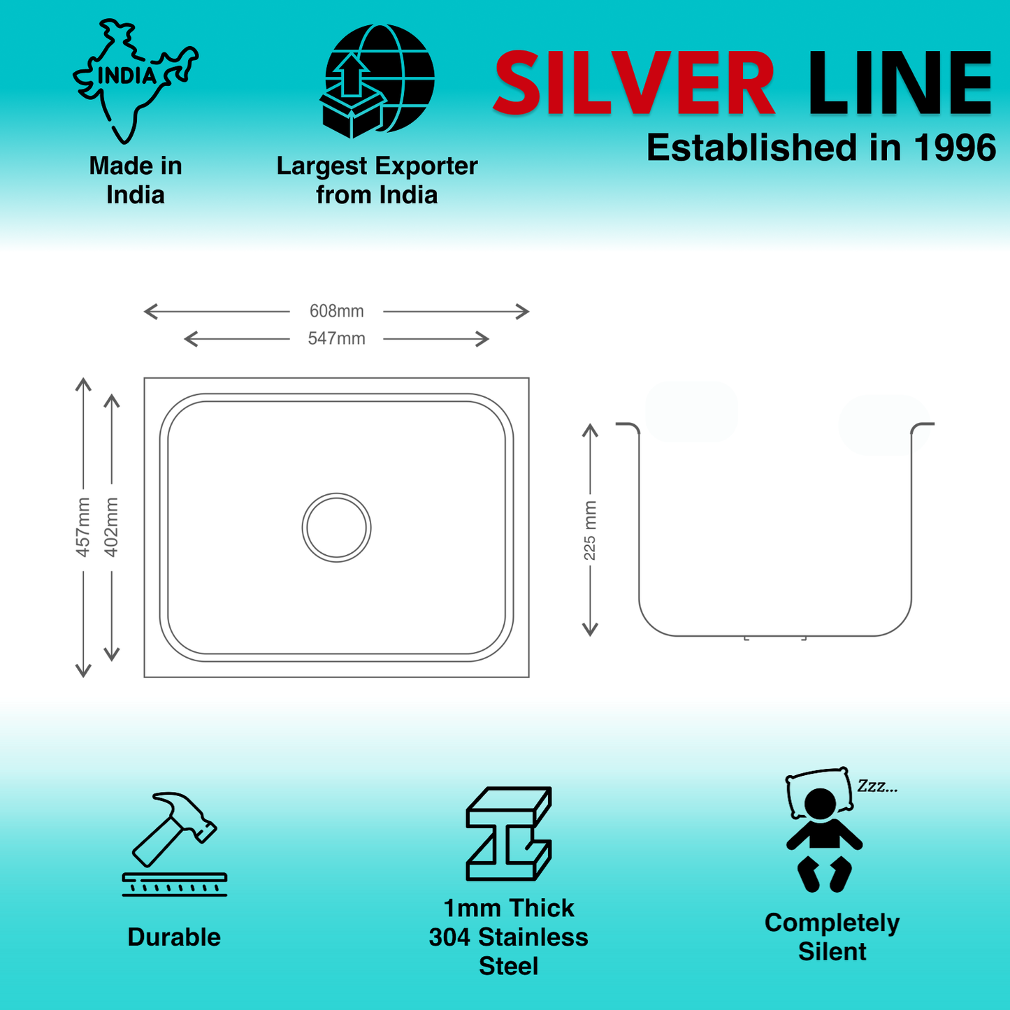 Regular Series Single Bowl 304 Grade Kitchen Sink (24" x 18" x 9")