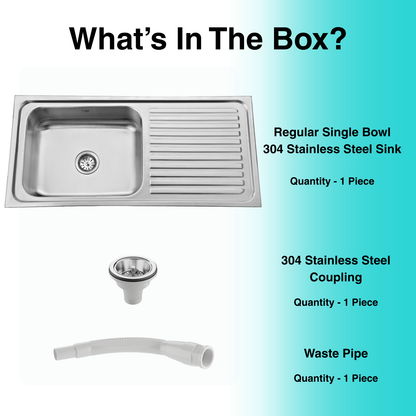 Regular Series Single Bowl With Drainboard 304 Grade Kitchen Sink (42" x 20" x 8")