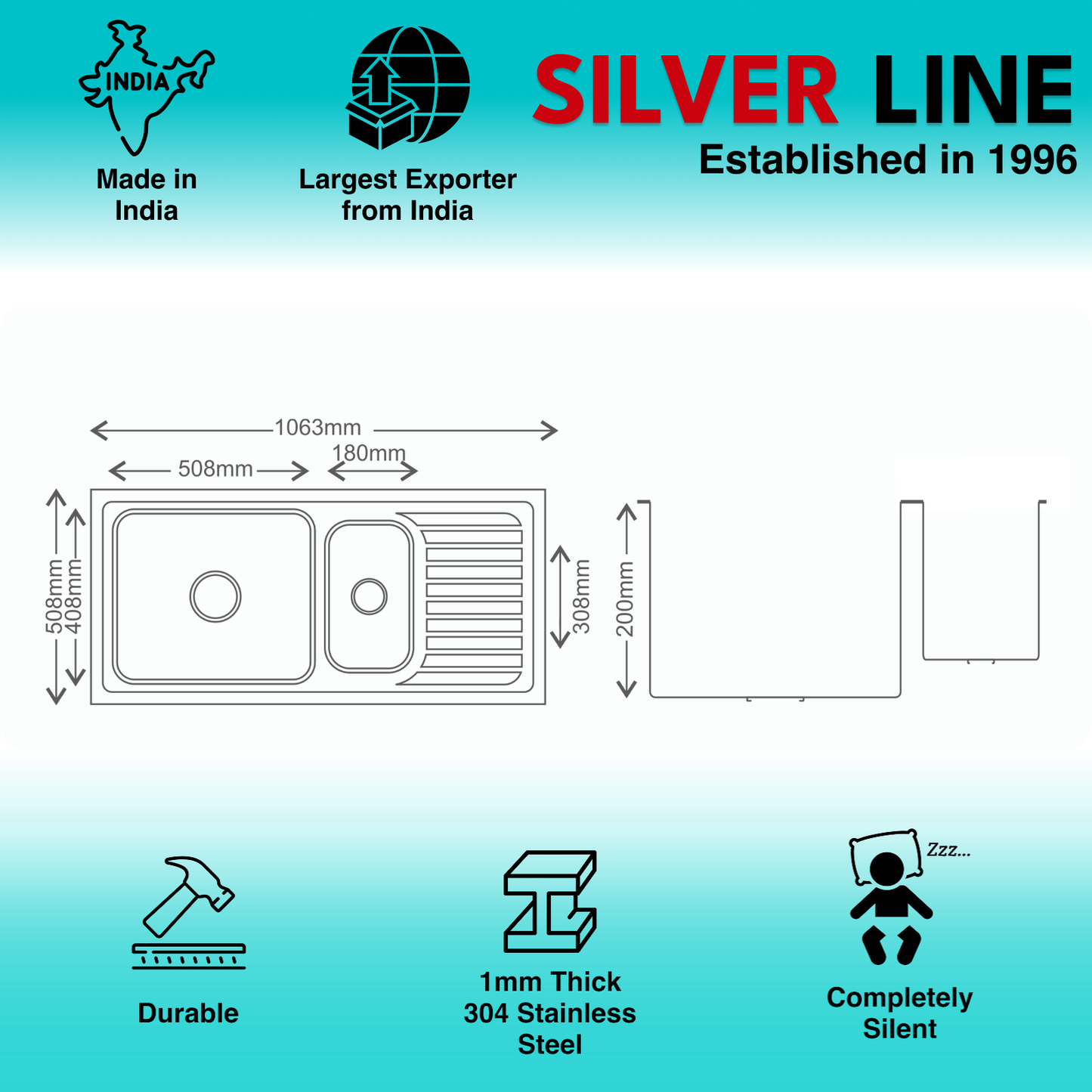 Regular Series Single Bowl With Vegetable Bowl and Drainboard 304 Grade Kitchen Sink (42" x 20" x 8")