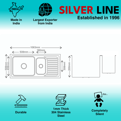 Regular Series Single Bowl With Vegetable Bowl and Drainboard 304 Grade Kitchen Sink (42" x 20" x 8")