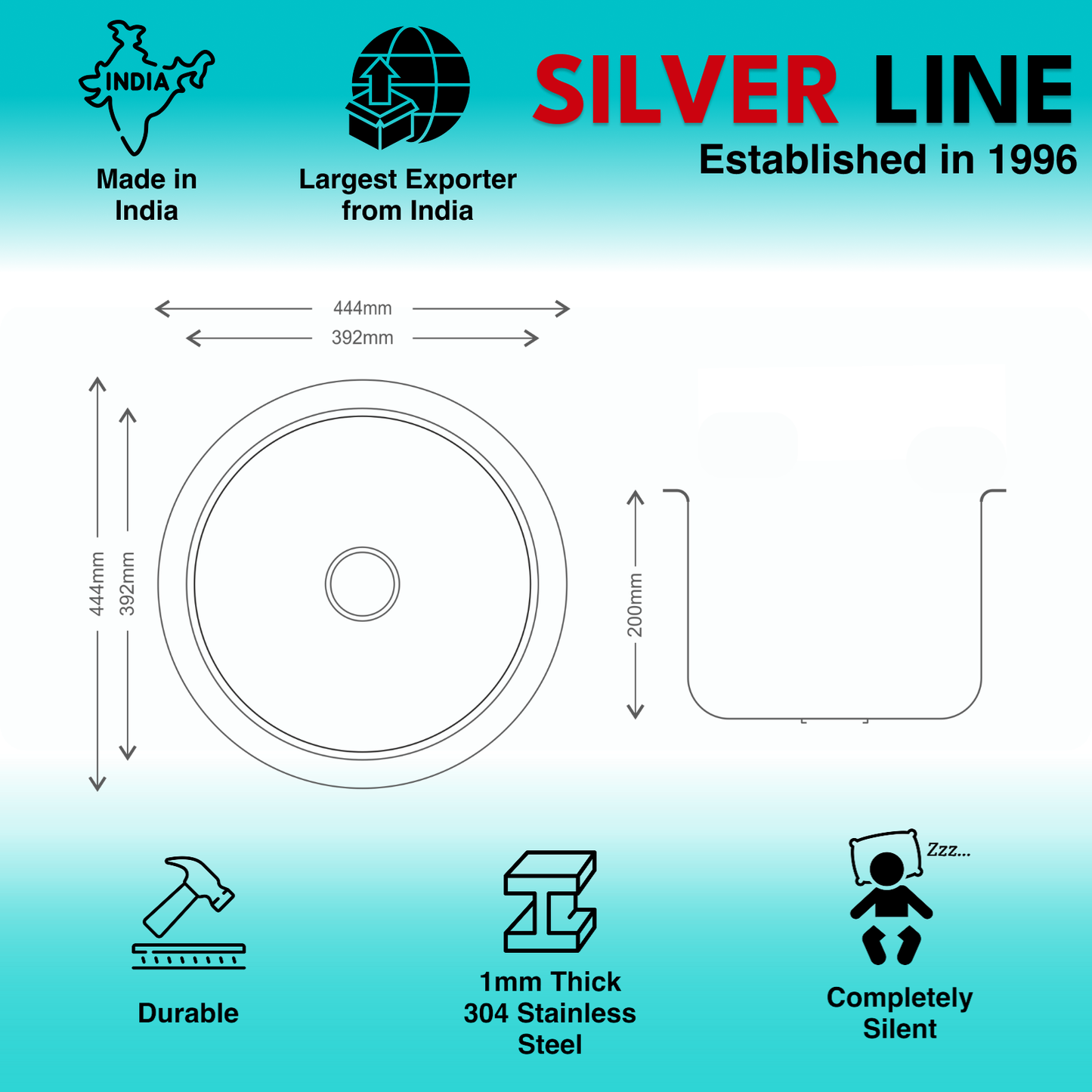 Regular Series Single Bowl 304 Grade Kitchen Sink (17 ½” Round Regular)