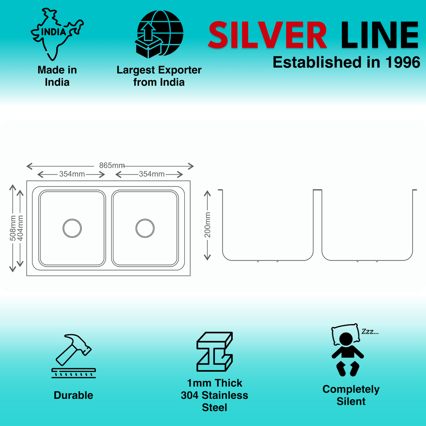 Regular Series Double Bowl 304 Grade Kitchen Sink (34" x 20" x 8")