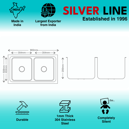 Regular Series Double Bowl 304 Grade Kitchen Sink (34" x 20" x 8")