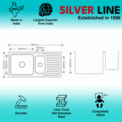 Regular Series Single Bowl With Vegetable Bowl and Drainboard 304 Grade Kitchen Sink (37" x 18" x 8")