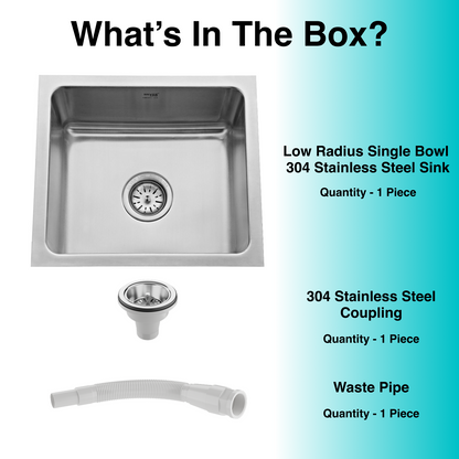 Low Radius Single Bowl 304 Grade Kitchen Sink (18" x 16" x 9")