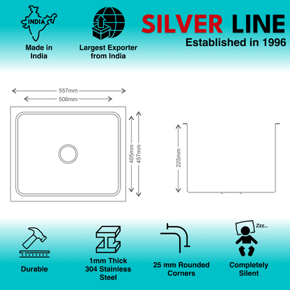 Low Radius Single Bowl 304 Grade Kitchen Sink (22" x 18" x 9")