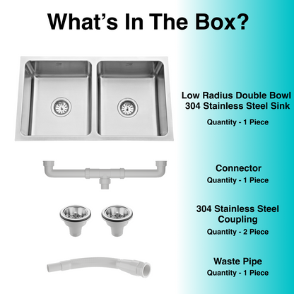 Low Radius Double Bowl 304 Grade Kitchen Sink (31" x 18" x 9")