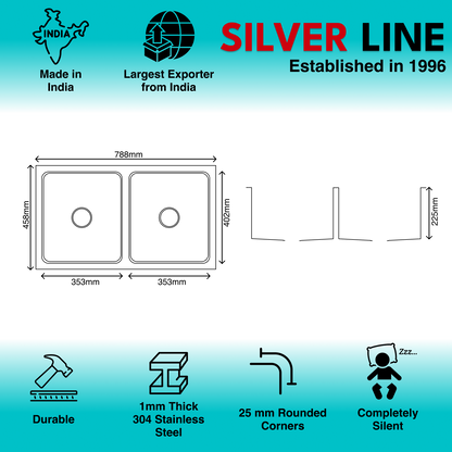 Low Radius Double Bowl 304 Grade Kitchen Sink (31" x 18" x 9")