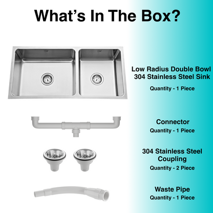 Low Radius Double Bowl 304 Grade Kitchen Sink (37" x 18" x 9")