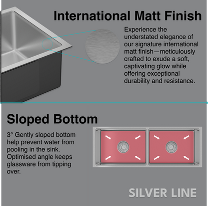 Low Radius Double Bowl 304 Grade Kitchen Sink (43" x 18" x 9")