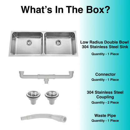 Low Radius Double Bowl 304 Grade Kitchen Sink (45" x 18" x 9")