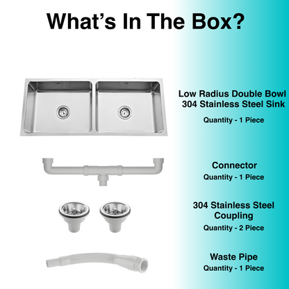 Low Radius Double Bowl 304 Grade Kitchen Sink (45" x 20" x 10")