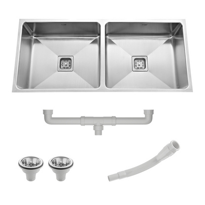 Diamond Cut Low Radius Double Bowl 304 Grade Kitchen Sink (45" x 20" x 10")